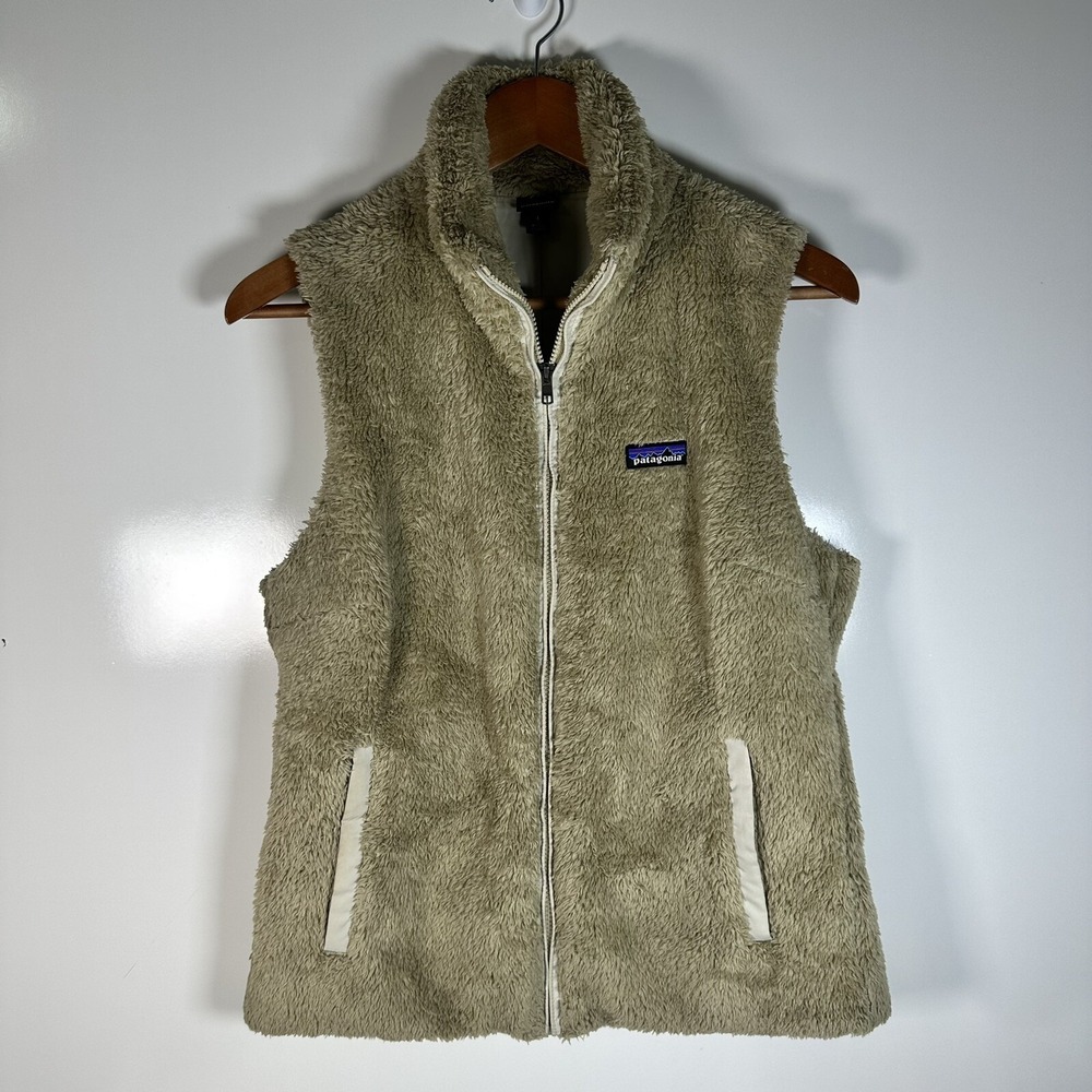 Patagonia Los Gatos El Cap Khaki Beige Deep Pile Full Zip Vest Sz L 25216
